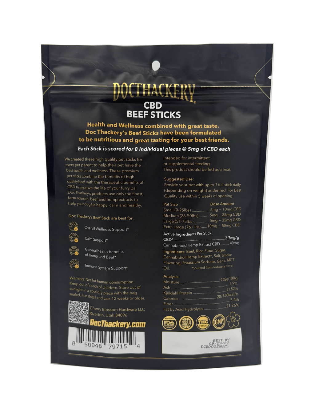Doc Thackery Pet CBD Beef Sticks 400mg