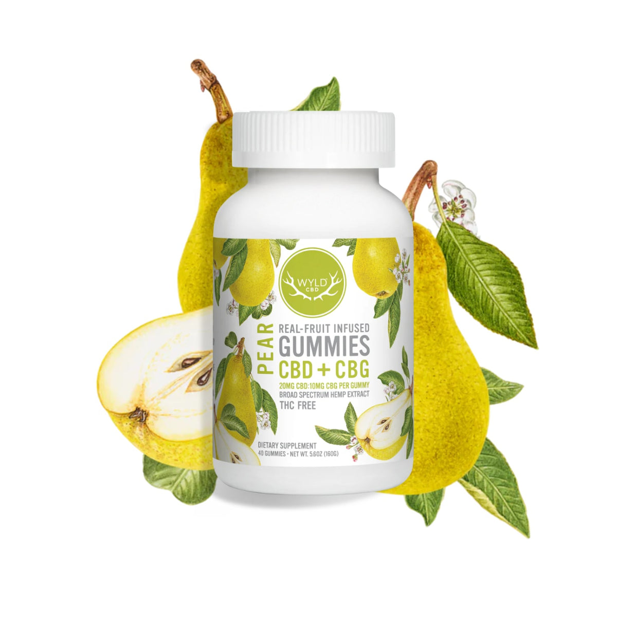 Wyld CBD Pear Gummies (CBD:CBG Blend, THC-Free)